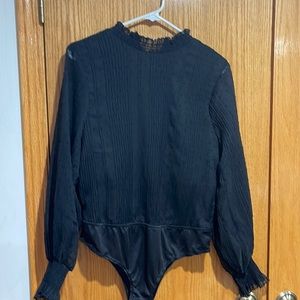 She and Sky black bodysuit blouse. Black with sheer sleeves size L